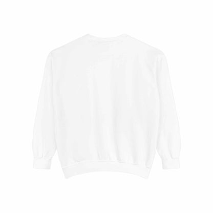 White sweatshirt with a ghost in a graveyard Halloween design.