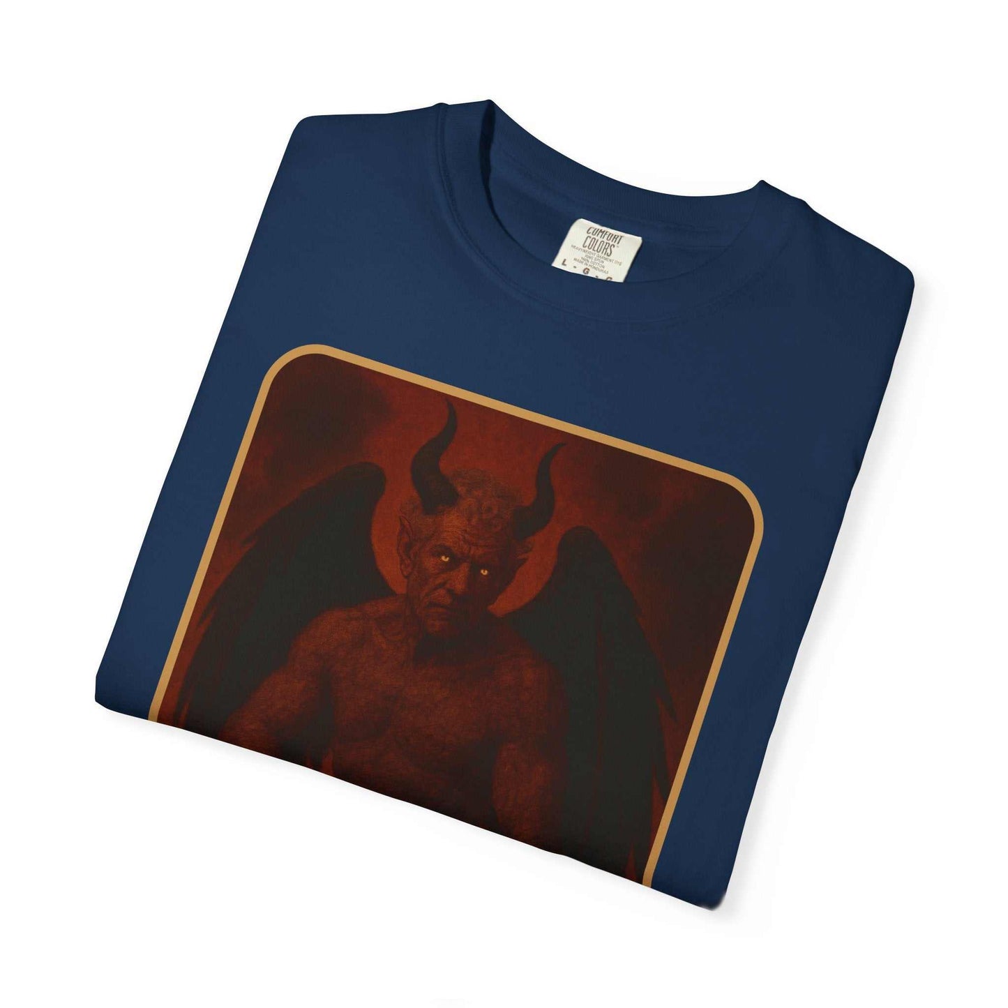 Devil Rethink Your Pride unisex garment-dyed cotton t-shirt with vintage devil graphic design