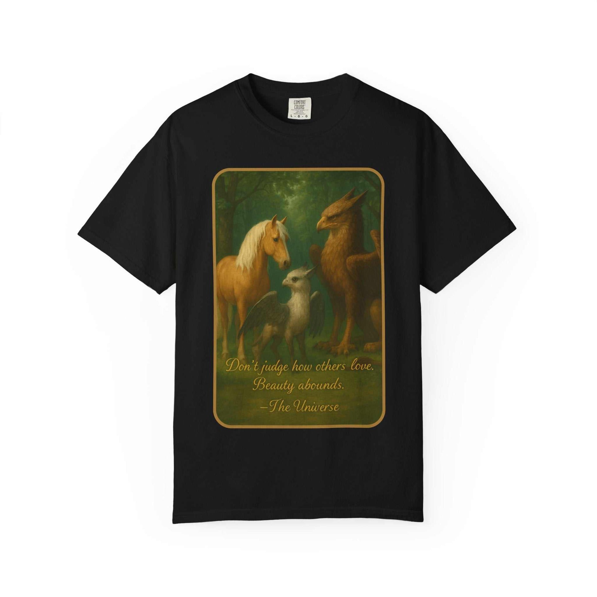 Comfort Colors vintage black T-shirt featuring forest animals and inspirational quote, Youniverses