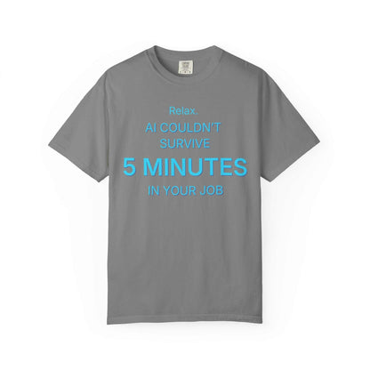 Funny AI sarcasm T-shirt, grey with blue text, Comfort Colors heavyweight cotton tee
