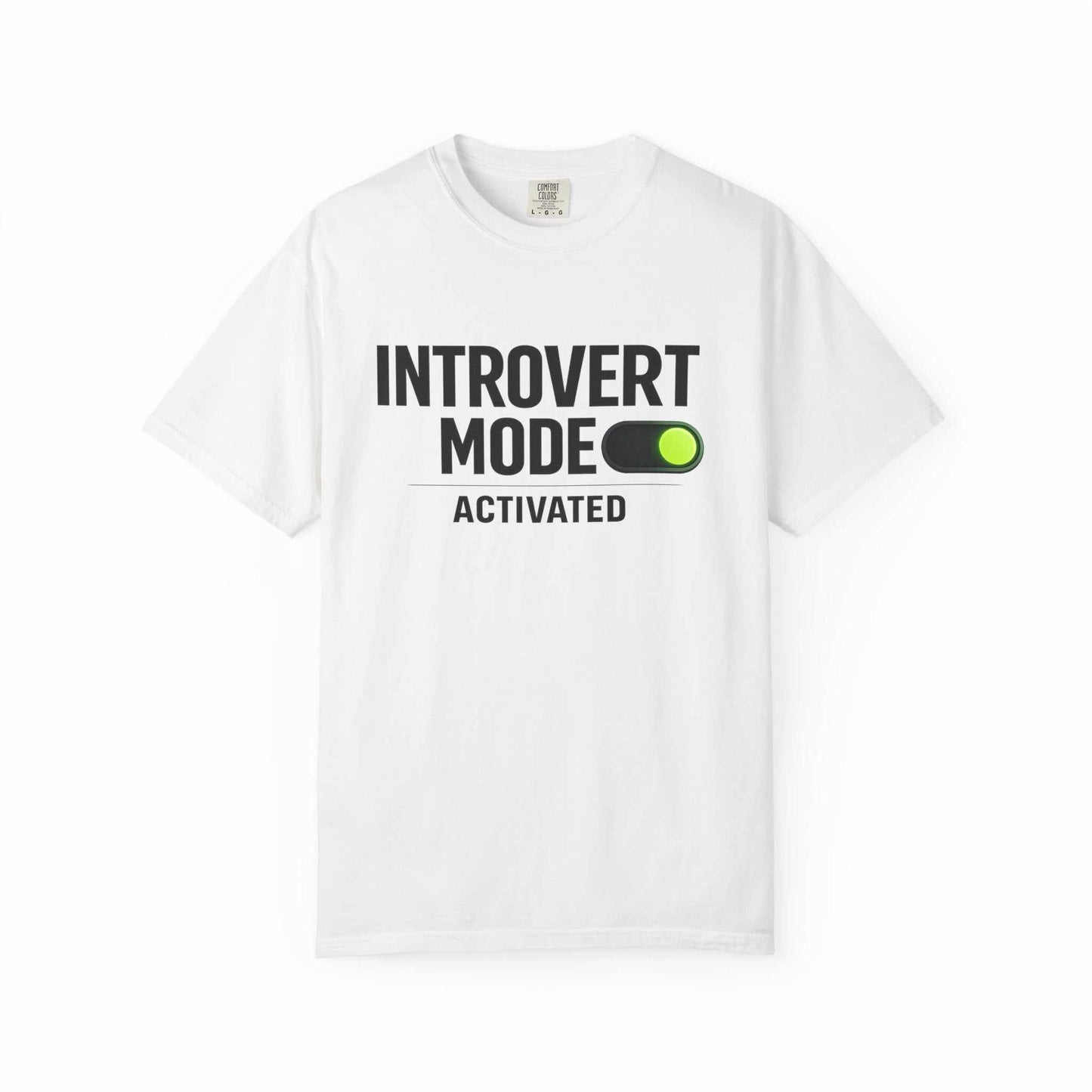 White t-shirt with 'Introvert Mode Activated' text and green switch graphic, Youniverses store
