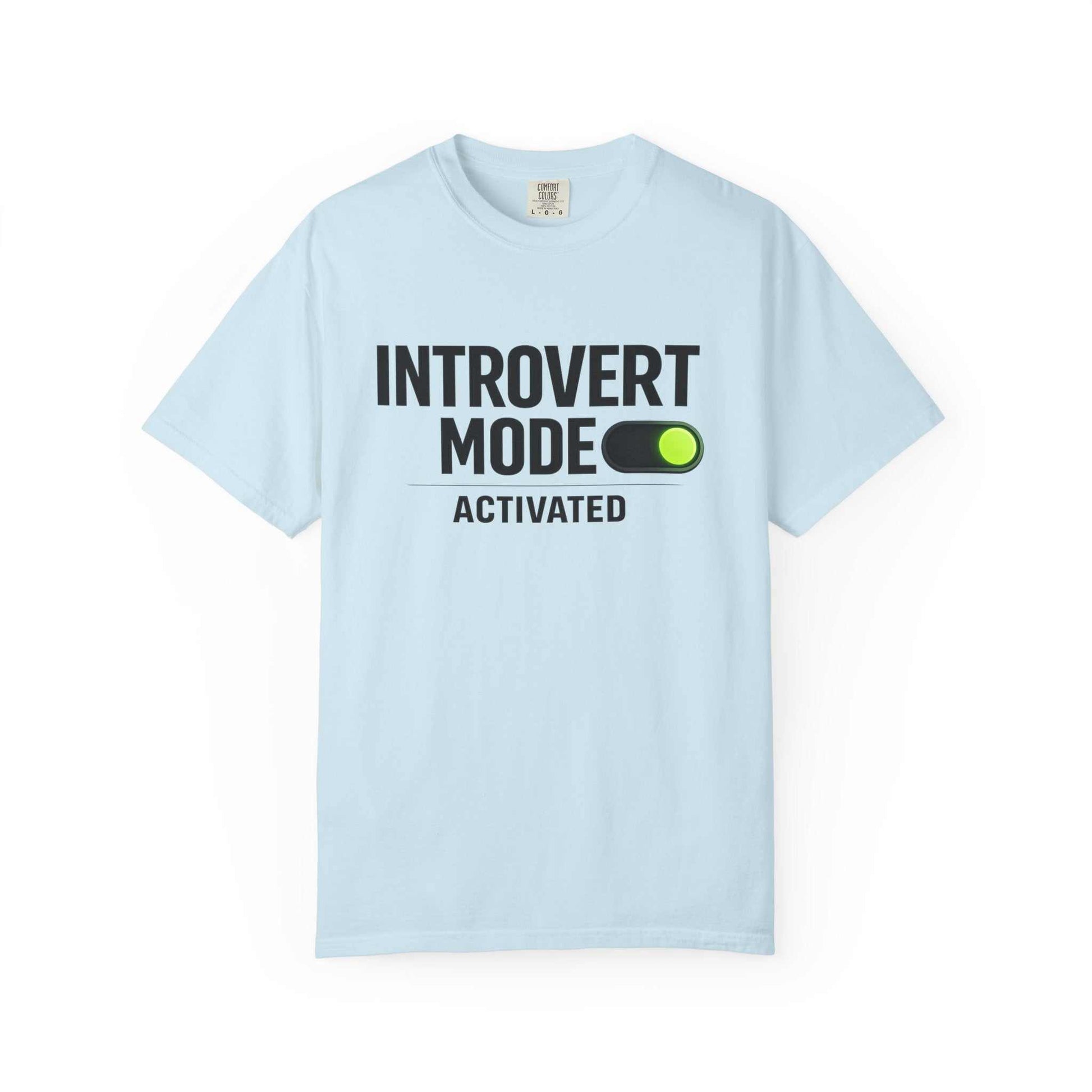 Light blue t-shirt with 'Introvert Mode Activated' text, perfect for casual wear from Youniverses