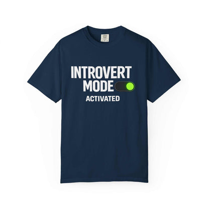 Navy blue comfort colors cotton tee with 'Introvert Mode Activated' text and switch graphic.