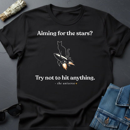 Aiming for the Stars? Sarcastic Cat Rocket T-Shirt | Youniverses - Youniverses