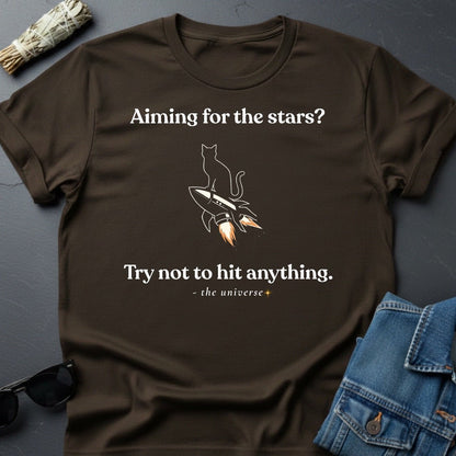 Aiming for the Stars? Sarcastic Cat Rocket T-Shirt | Youniverses - Youniverses