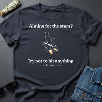 Aiming for the Stars? Sarcastic Cat Rocket T-Shirt | Youniverses - Youniverses