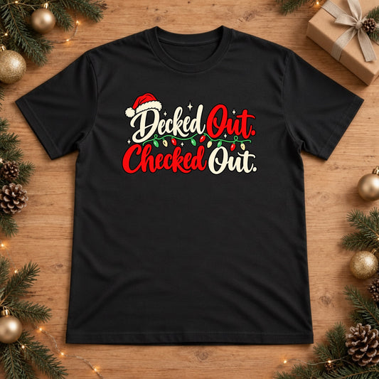 Decked Out Checked Out Christmas T-shirt - Black