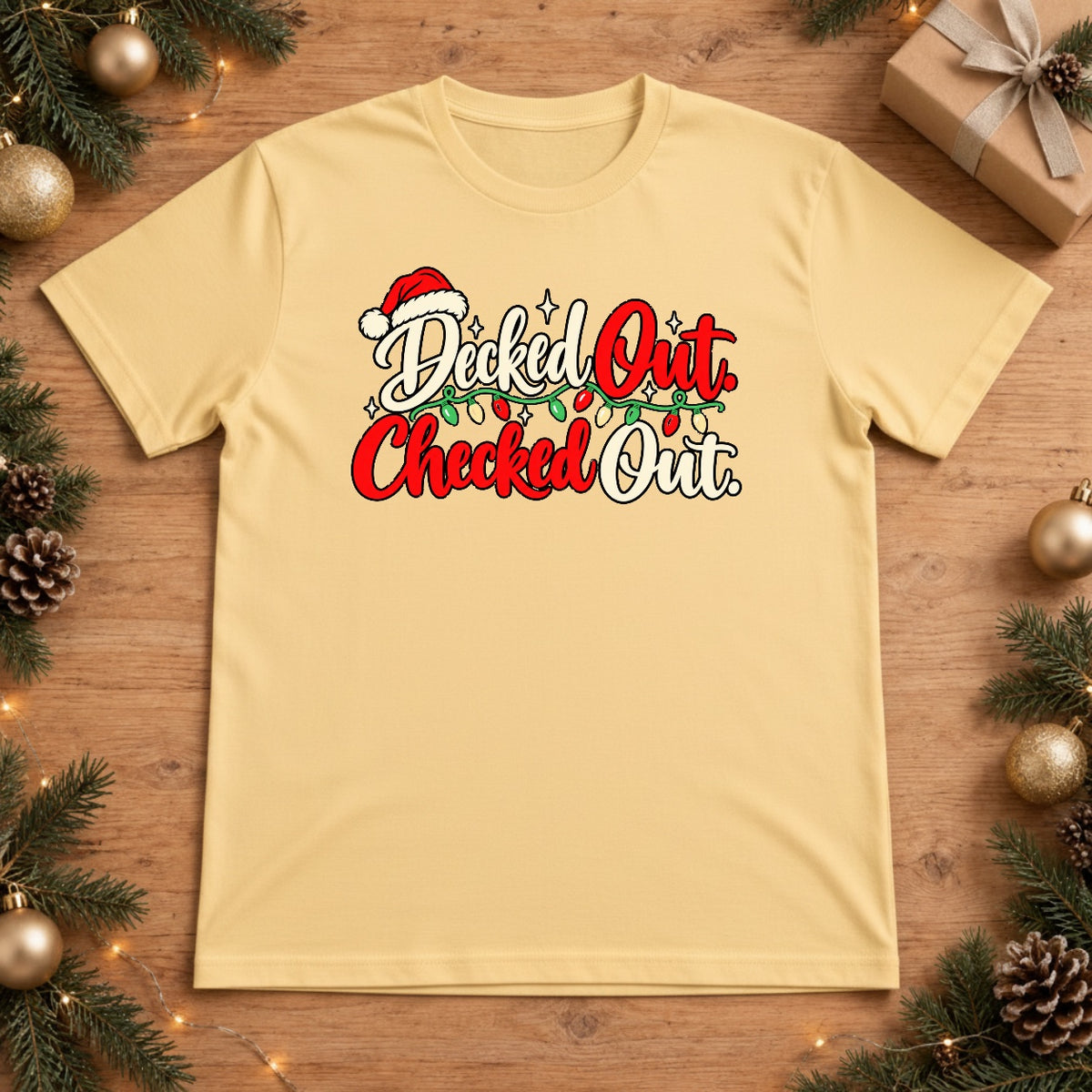 Decked Out Checked Out Christmas T-shirt - Butter