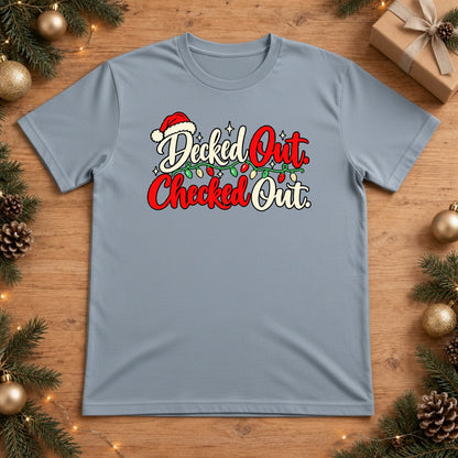 Decked Out Checked Out Christmas T-shirt - Chambray