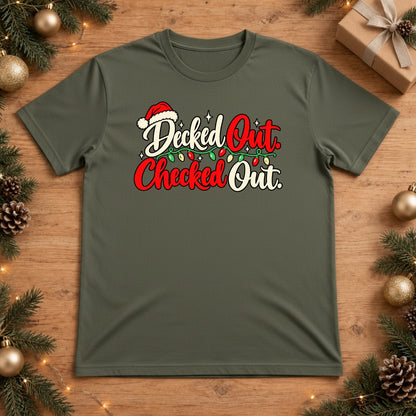 Decked Out Checked Out Christmas T-shirt - Moss