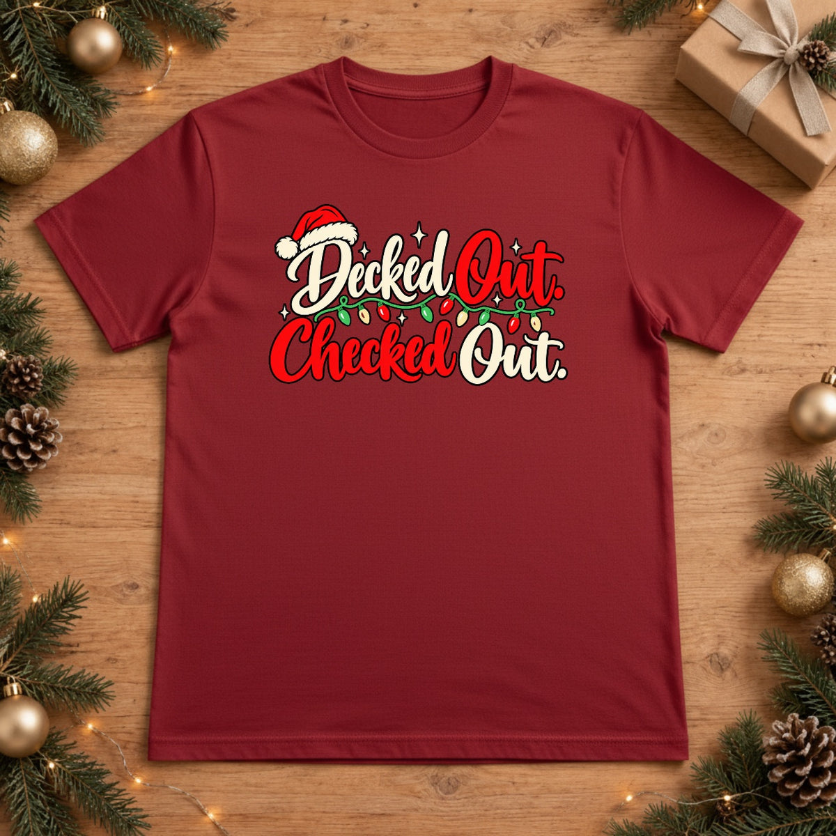 Decked Out Checked Out Christmas T-shirt - Red
