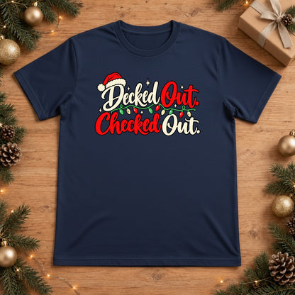Decked Out Checked Out Christmas T-shirt - True Navy