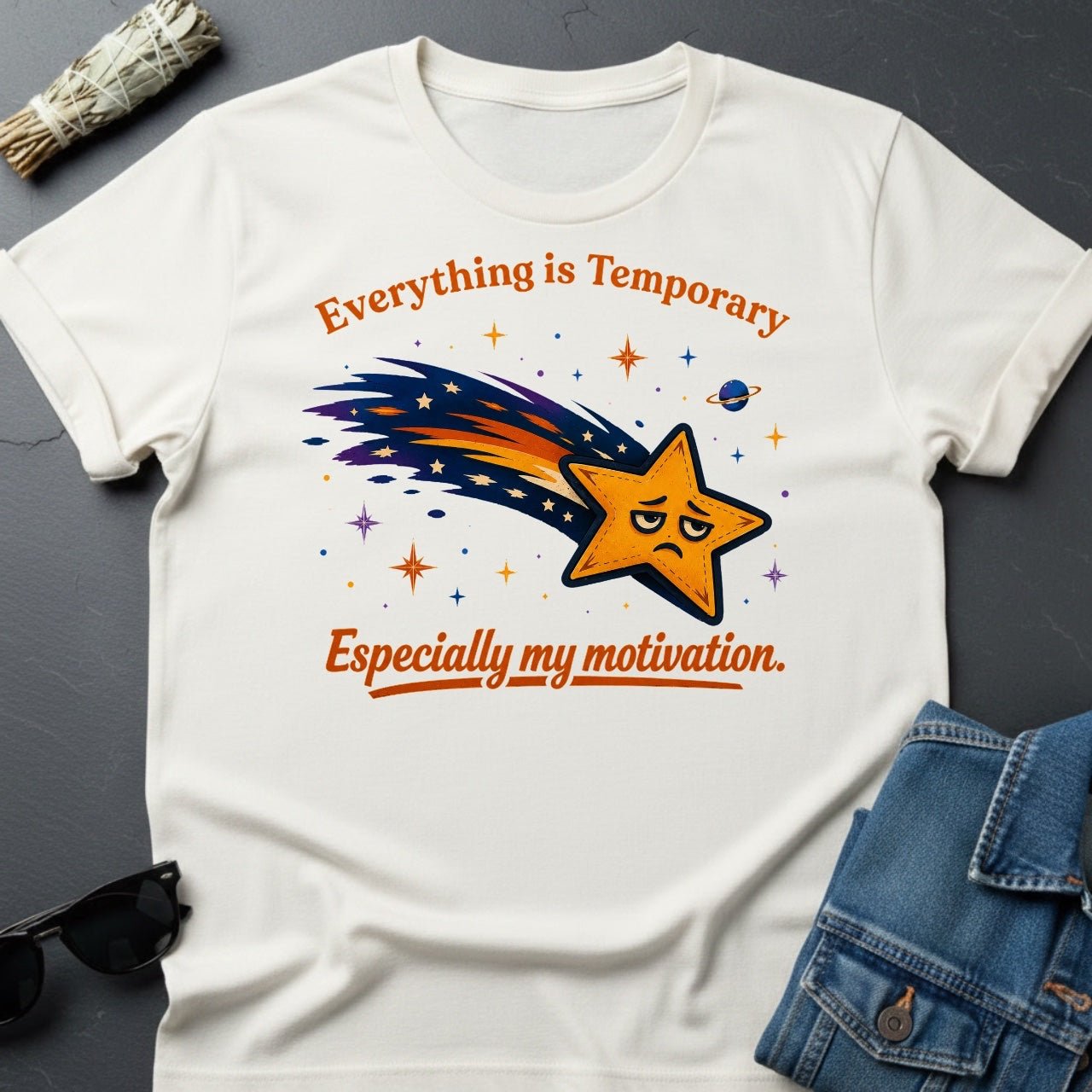 Everything is Temporary, Especially My Motivation T-Shirt - Youniverses Cosmic Humor Tee - Youniverses