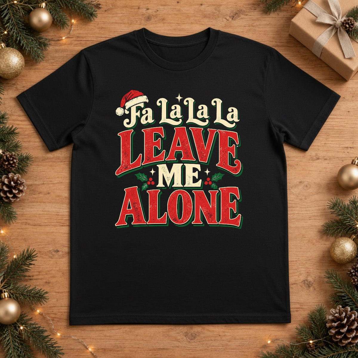 Fa La La La Leave Me Alone Christmas T-Shirt - Black