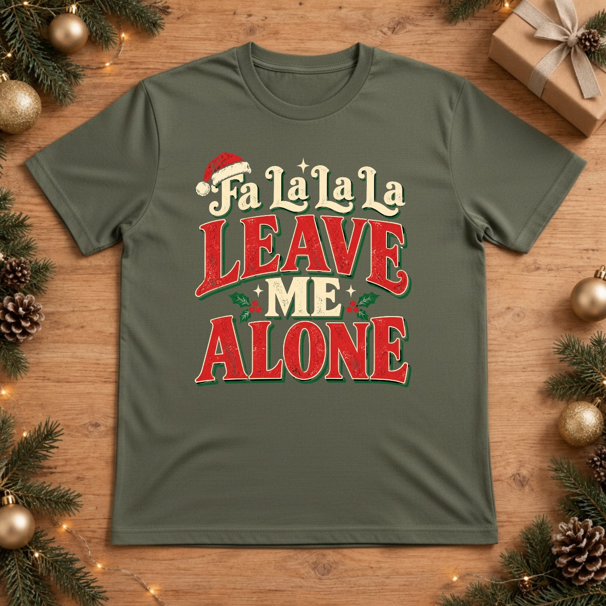 Fa La La La Leave Me Alone Christmas T-Shirt - Moss