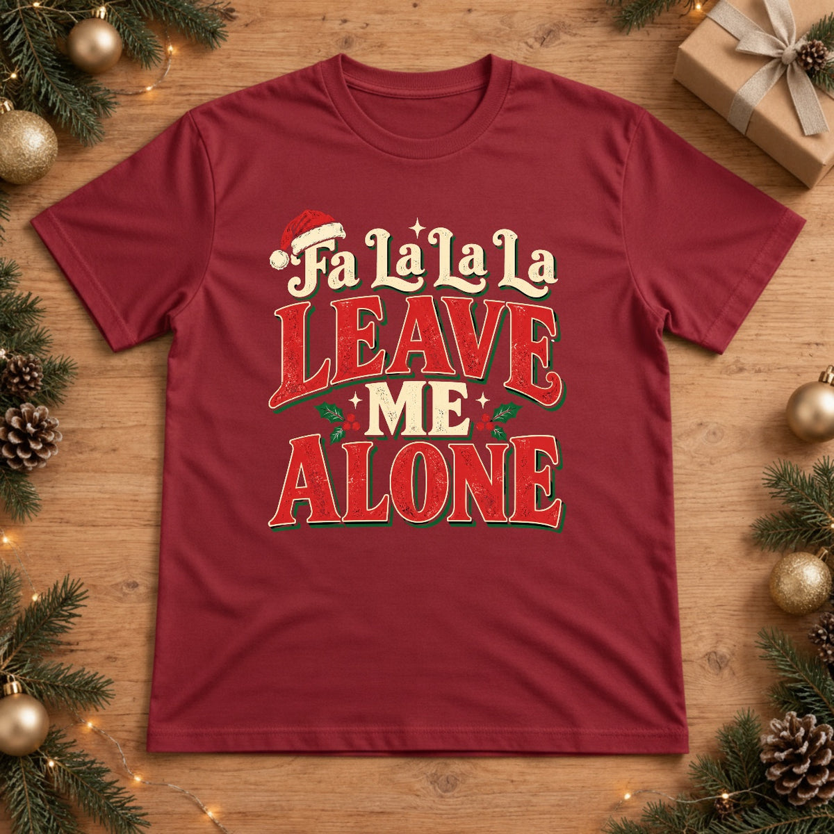 Fa La La La Leave Me Alone Christmas T-Shirt - Red