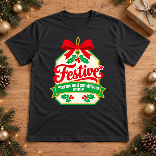 Festive Holiday Tag with Red Bow and Holly Accents - Black