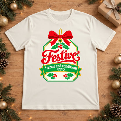 Festive Holiday Tag with Red Bow and Holly Accents - White