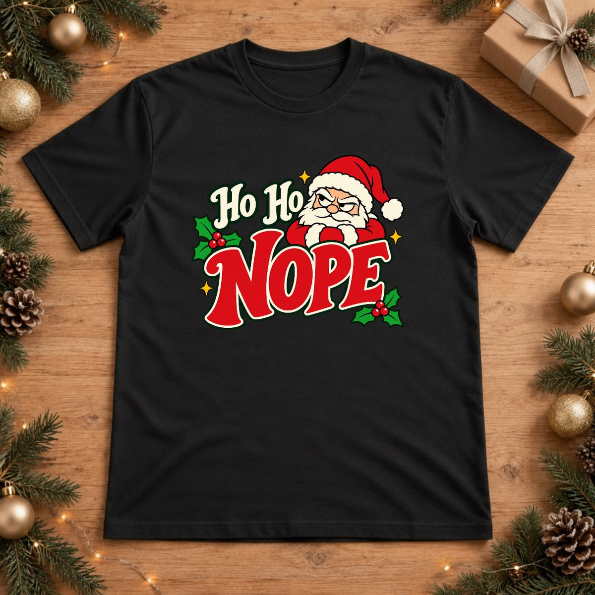 Ho Ho NOPE Santa Christmas T-Shirt - Black