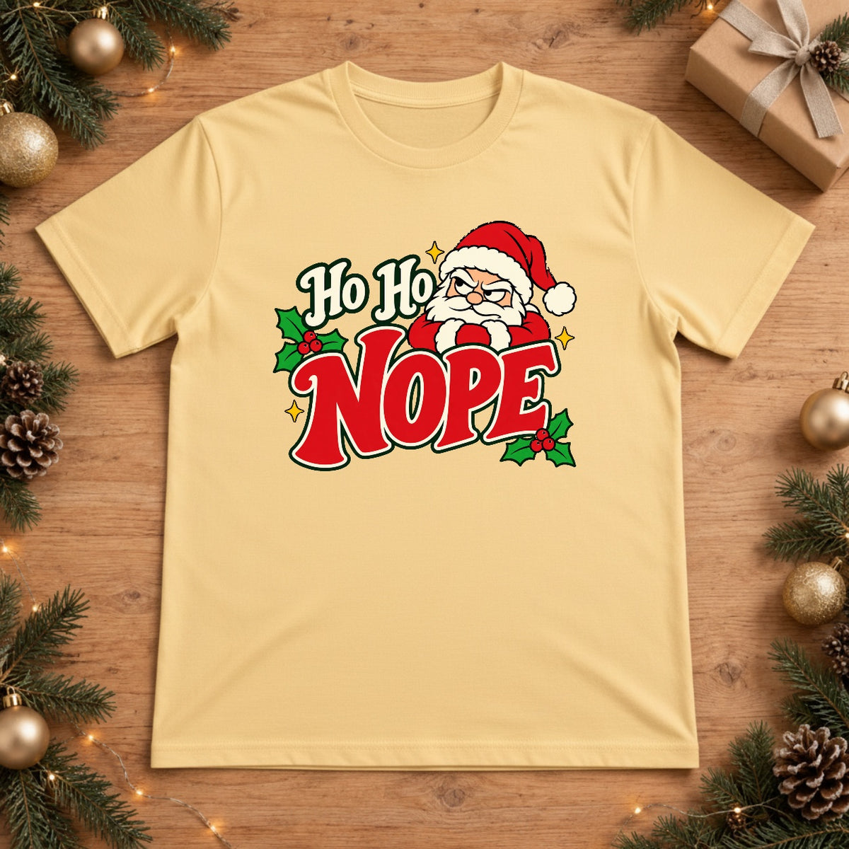 Ho Ho NOPE Santa Christmas T-Shirt - Butter