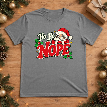 Ho Ho NOPE Santa Christmas T-Shirt - Grey