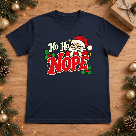 Ho Ho NOPE Santa Christmas T-Shirt - True Navy