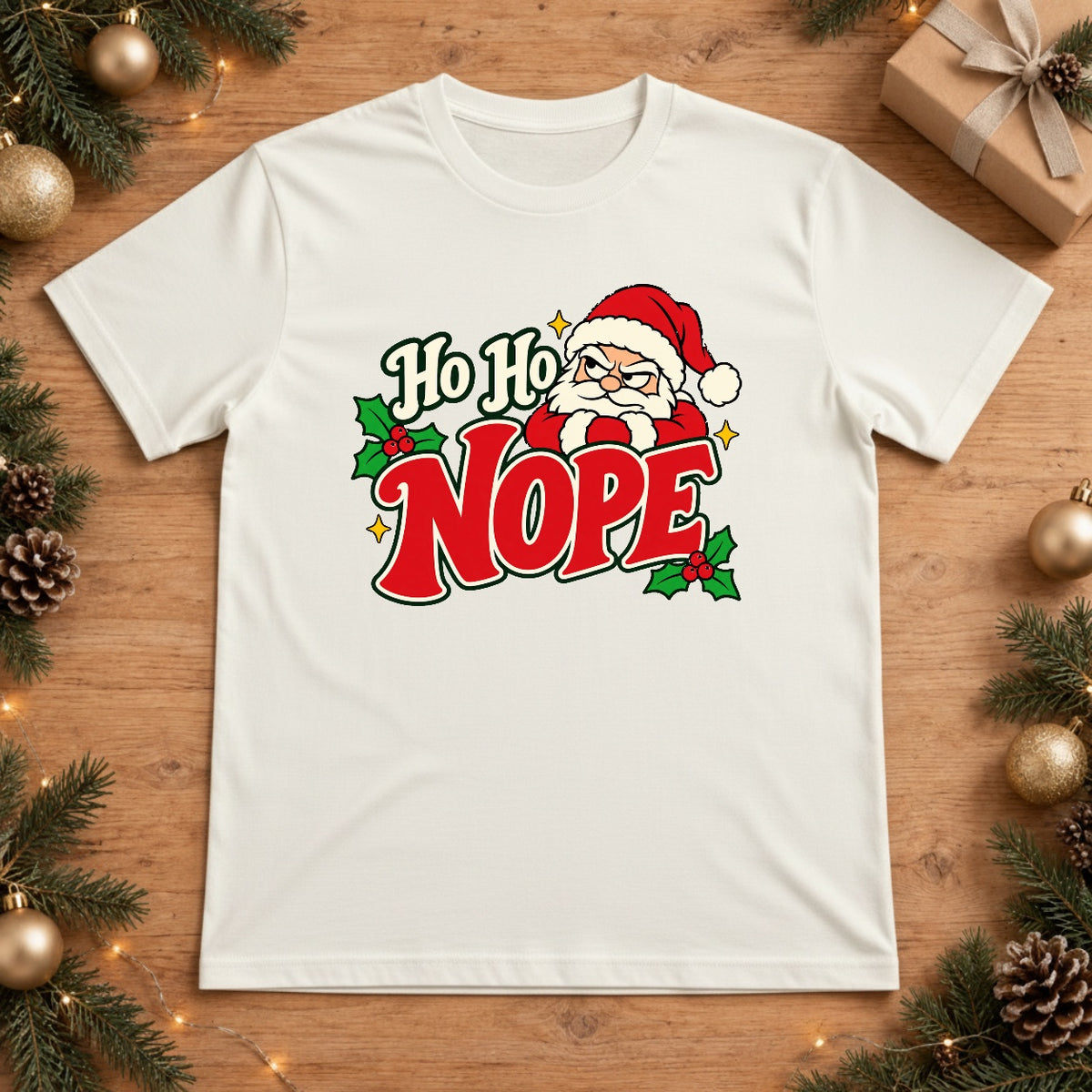 Ho Ho NOPE Santa Christmas T-Shirt - White
