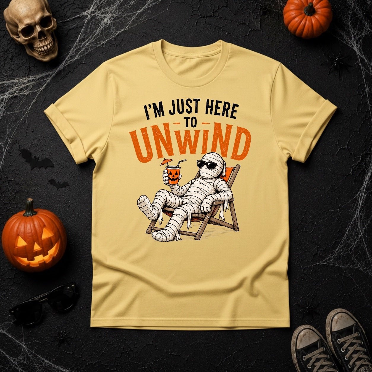 I'm Just Here To Unwind Mummy Halloween T-Shirt - Youniverses