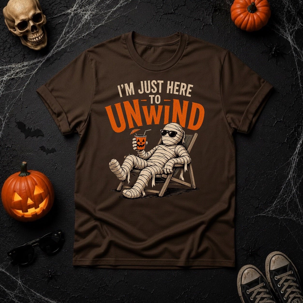 I'm Just Here To Unwind Mummy Halloween T-Shirt - Youniverses