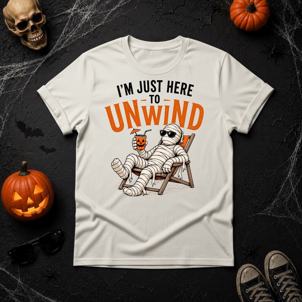 I'm Just Here To Unwind Mummy Halloween T-Shirt - Youniverses