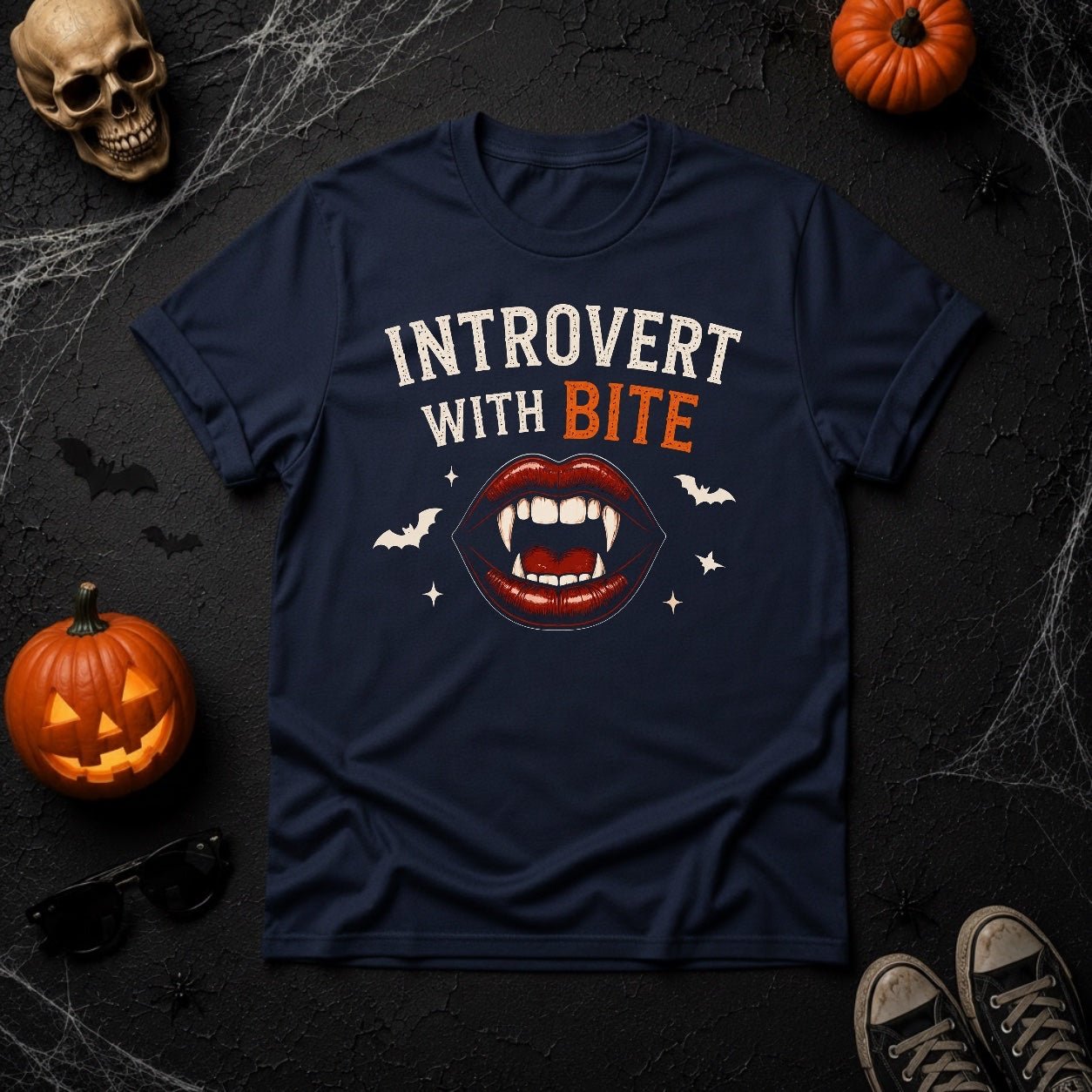 Introvert With Bite Vampire Lips Graphic T-Shirt - Youniverses