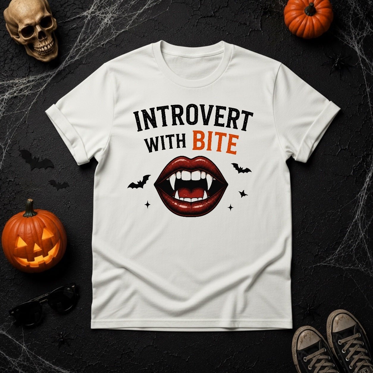 Introvert With Bite Vampire Lips Graphic T-Shirt - Youniverses