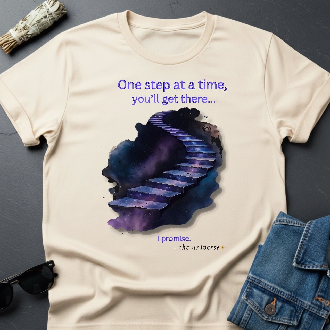 One Step at a Time – Inspirational Graphic T-Shirt | Youniverses - Youniverses