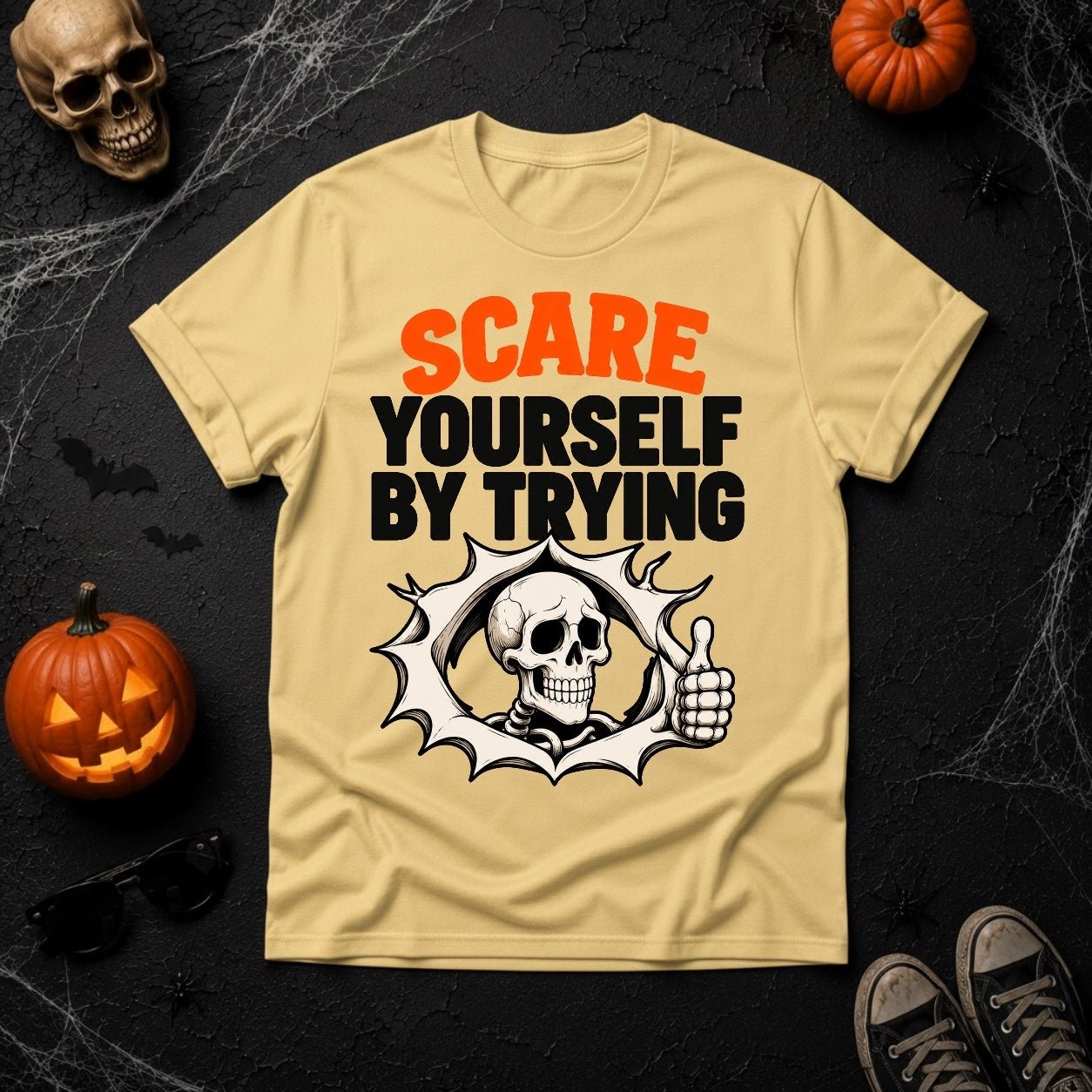 Scare Yourself By Trying Skeleton Thumbs Up Graphic T-Shirt - Youniverses