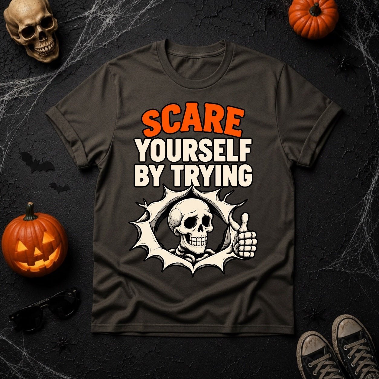Scare Yourself By Trying Skeleton Thumbs Up Graphic T-Shirt - Youniverses