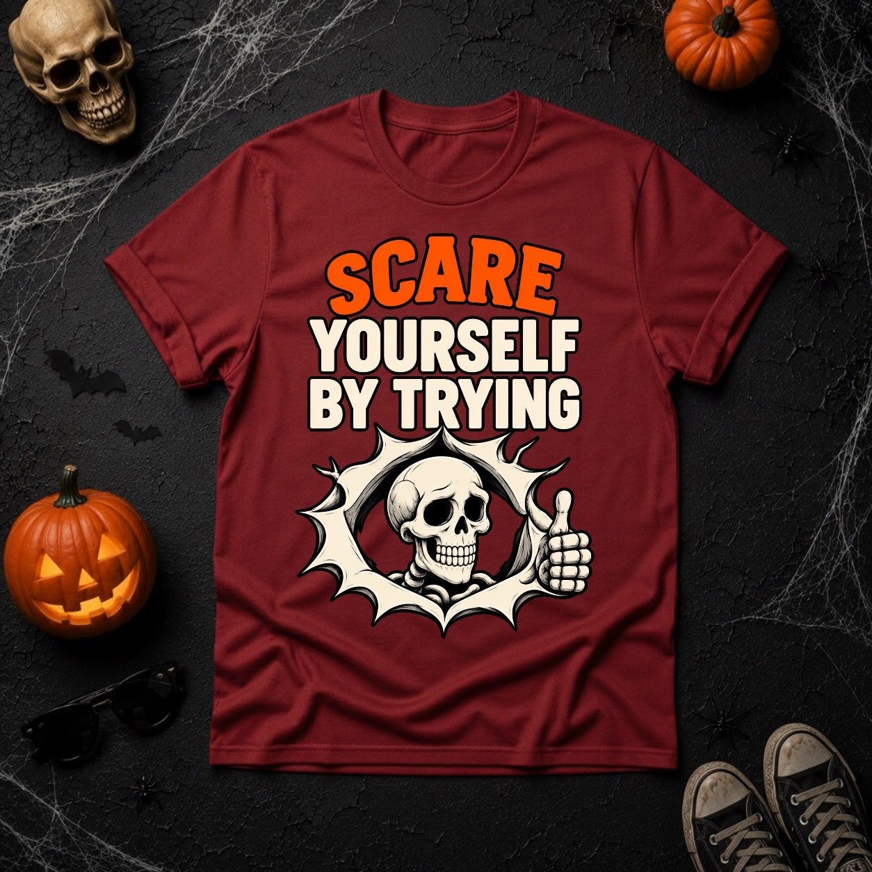 Scare Yourself By Trying Skeleton Thumbs Up Graphic T-Shirt - Youniverses