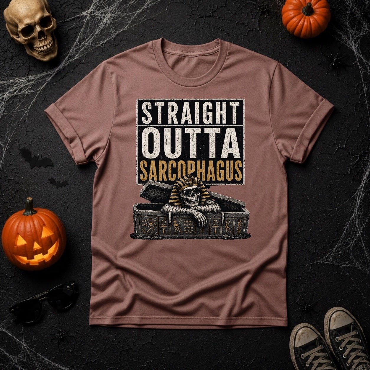 Straight Outta Sarcophagus Egyptian Pharaoh Skeleton T-Shirt - Youniverses
