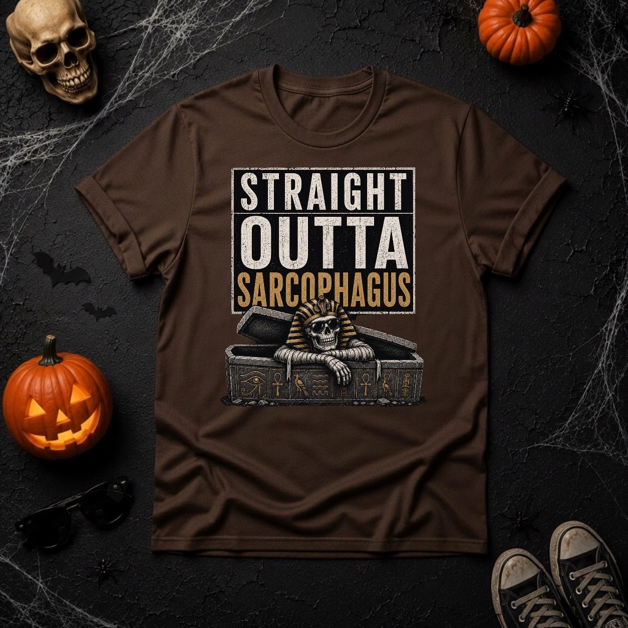 Straight Outta Sarcophagus Egyptian Pharaoh Skeleton T-Shirt - Youniverses