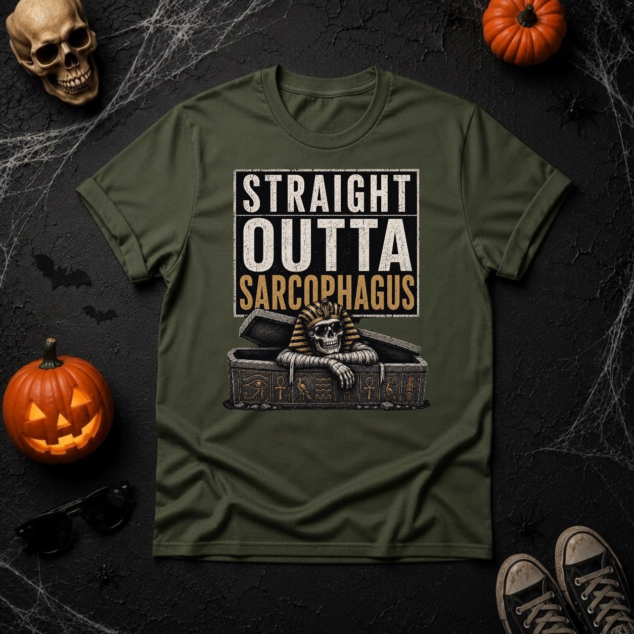 Straight Outta Sarcophagus Egyptian Pharaoh Skeleton T-Shirt - Youniverses