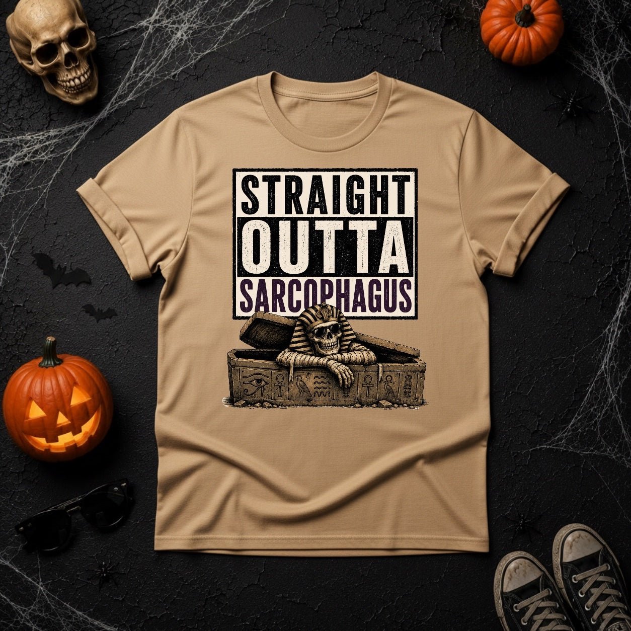 Straight Outta Sarcophagus Egyptian Pharaoh Skeleton T-Shirt - Youniverses