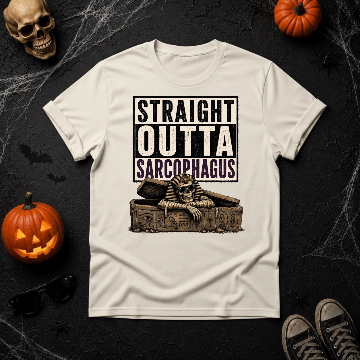 Straight Outta Sarcophagus Egyptian Pharaoh Skeleton T-Shirt - Youniverses
