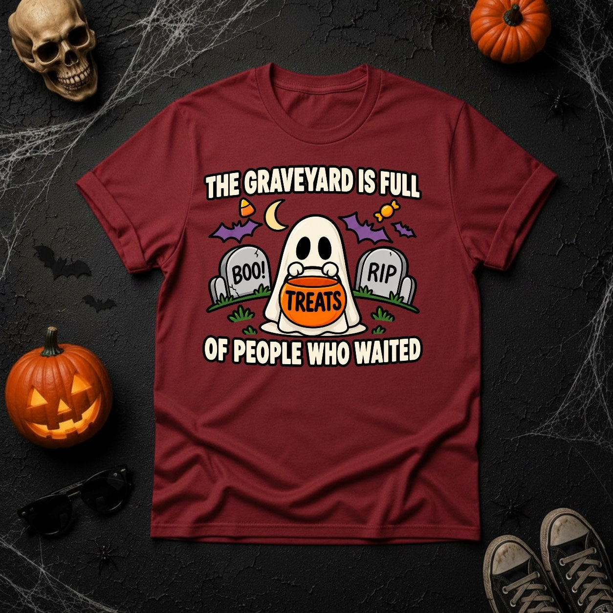 The Graveyard is Full of People Who Waited Halloween Ghost T-Shirt - Red