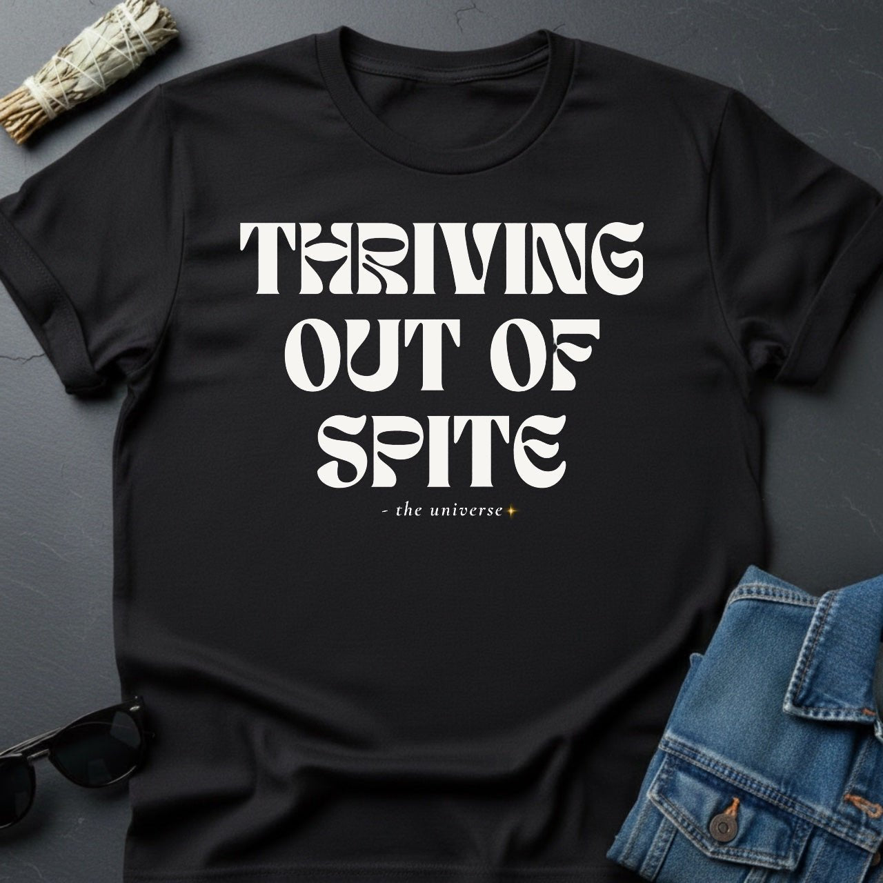 Thriving Out of Spite Graphic Tee - Faded White Garment - Dyed T-Shirt - Youniverses