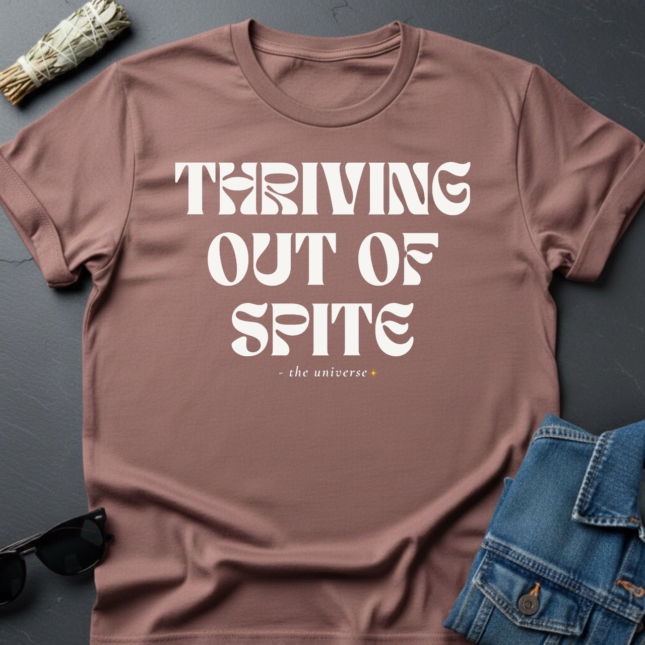 Thriving Out of Spite Graphic Tee - Faded White Garment - Dyed T-Shirt - Youniverses