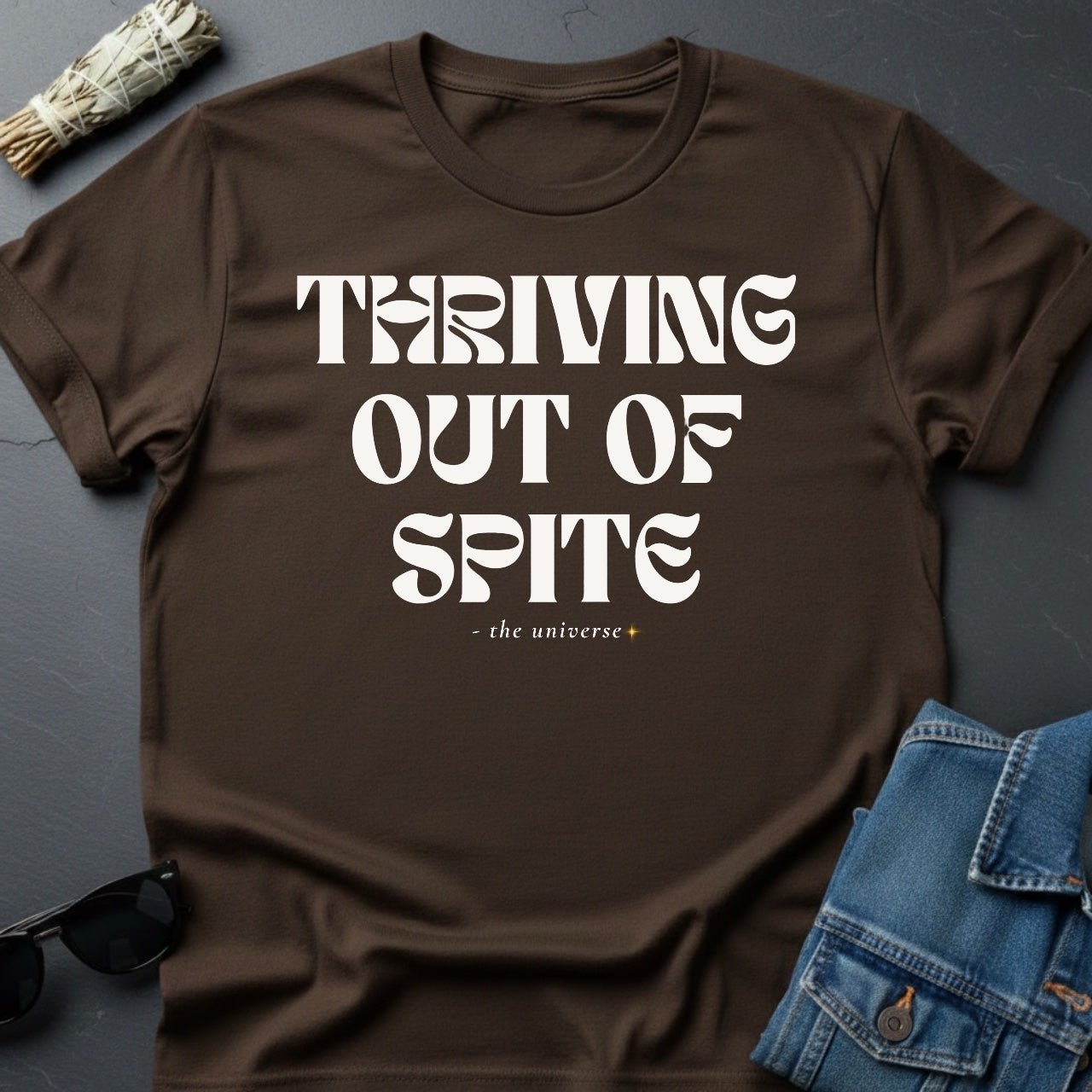 Thriving Out of Spite Graphic Tee - Faded White Garment - Dyed T-Shirt - Youniverses