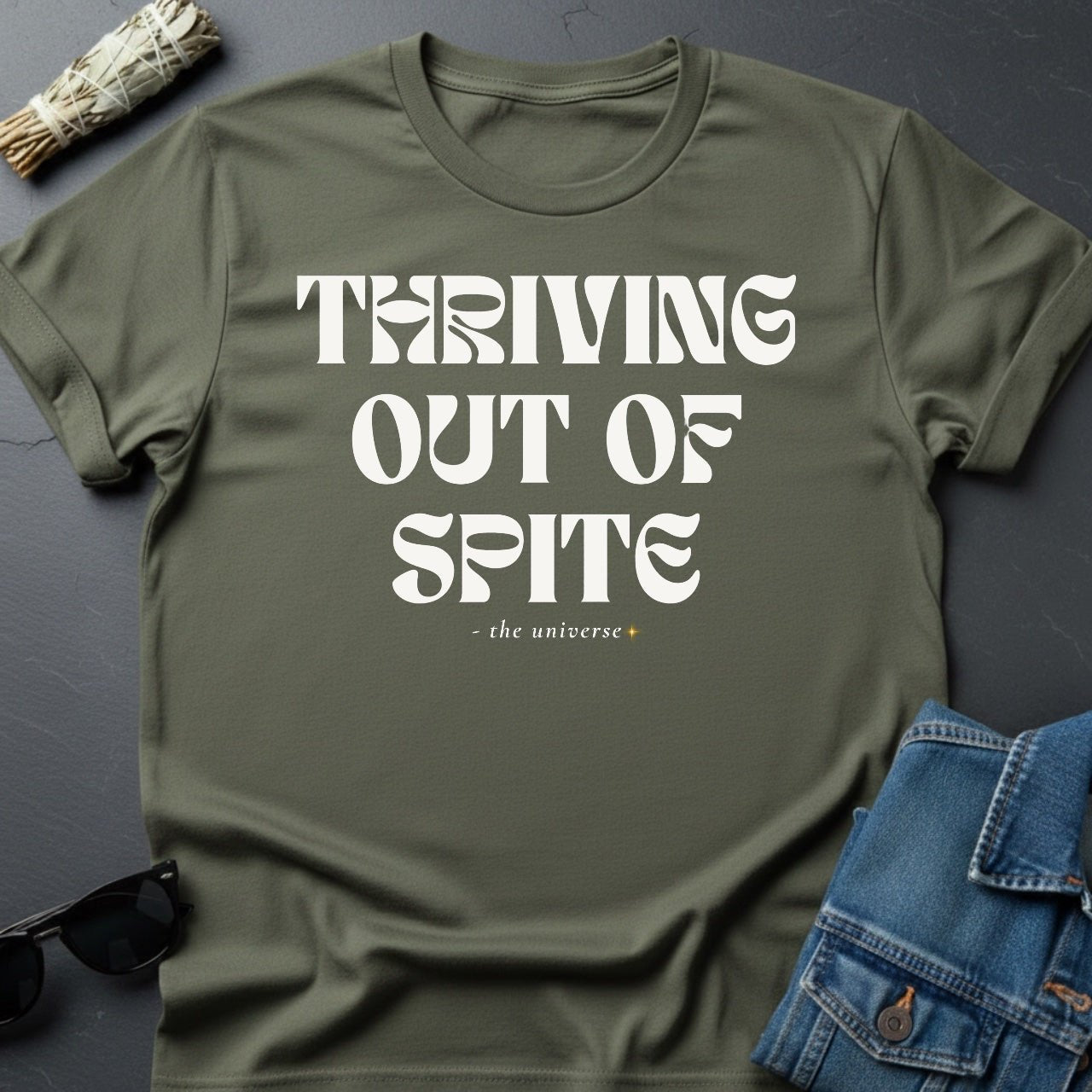 Thriving Out of Spite Graphic Tee - Faded White Garment - Dyed T-Shirt - Youniverses