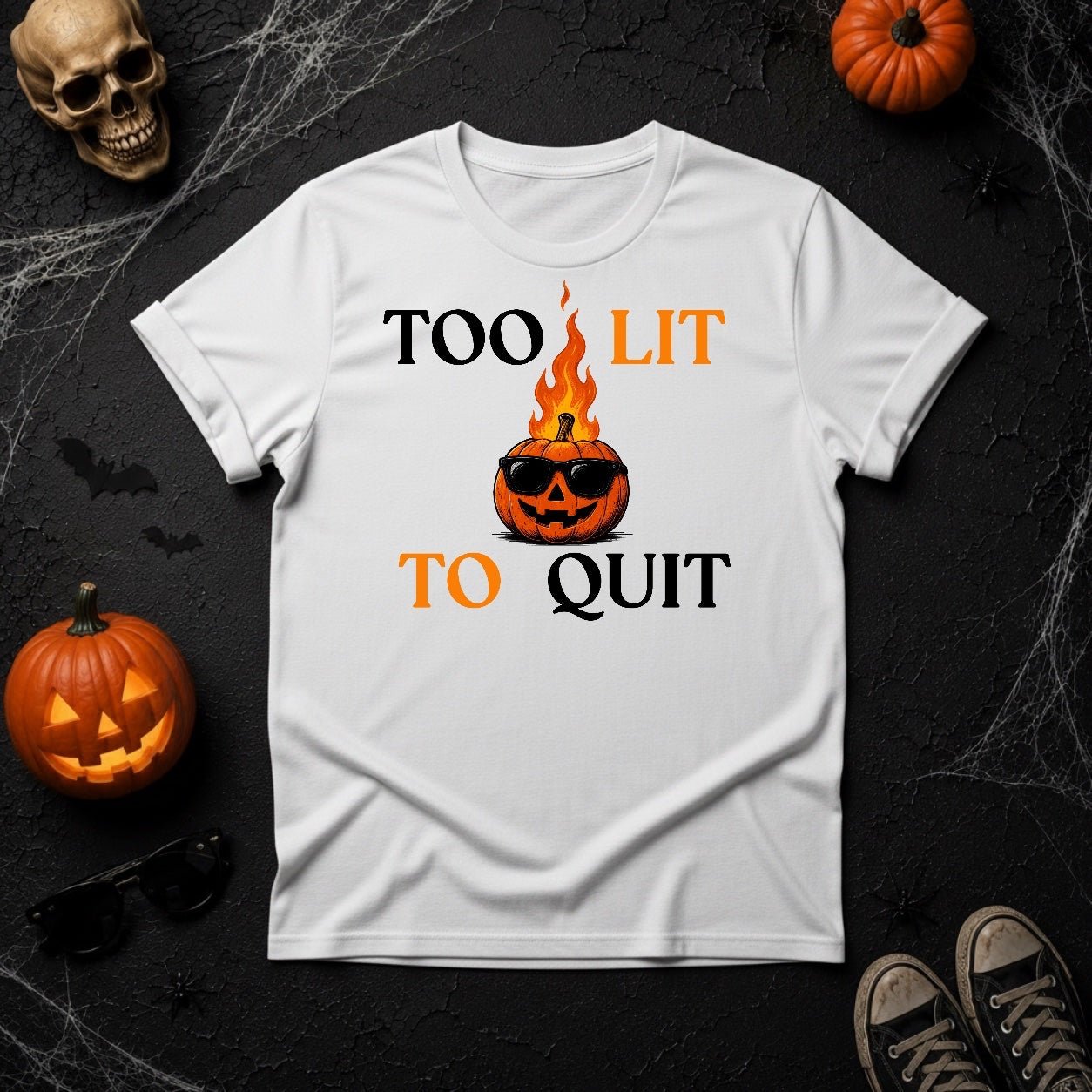 Too Lit To Quit Flaming Pumpkin Graphic T-Shirt - Youniverses - Youniverses