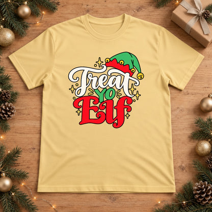 Treat Yo' Elf Retro Christmas Graphic Design - Butter