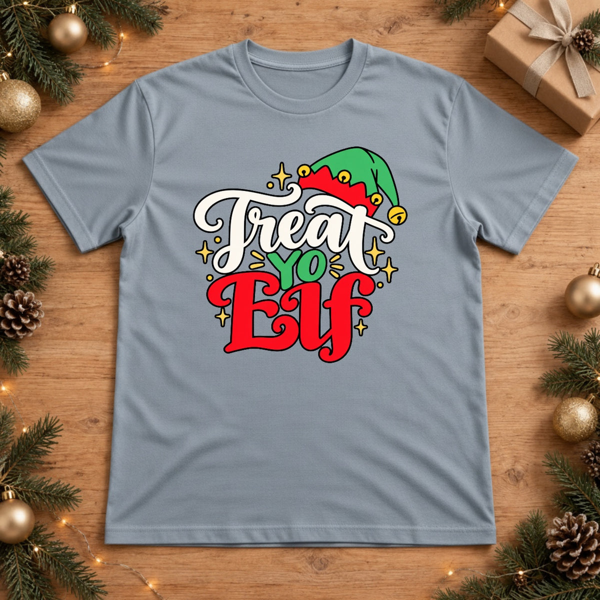 Treat Yo' Elf Retro Christmas Graphic Design - Chambray