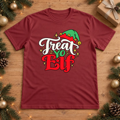 Treat Yo' Elf Retro Christmas Graphic Design - Red